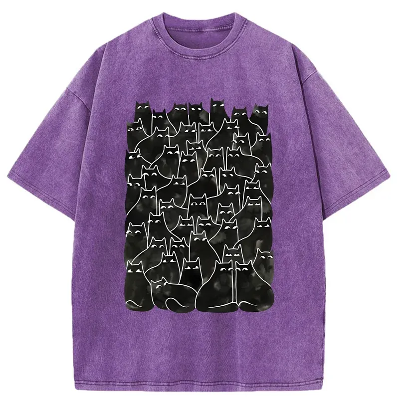 Tokyo-Tiger A Group Of Black Cats Washed T-Shirt
