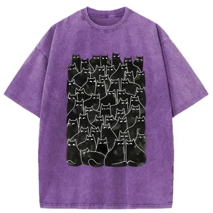 Tokyo-Tiger A Group Of Black Cats Washed T-Shirt