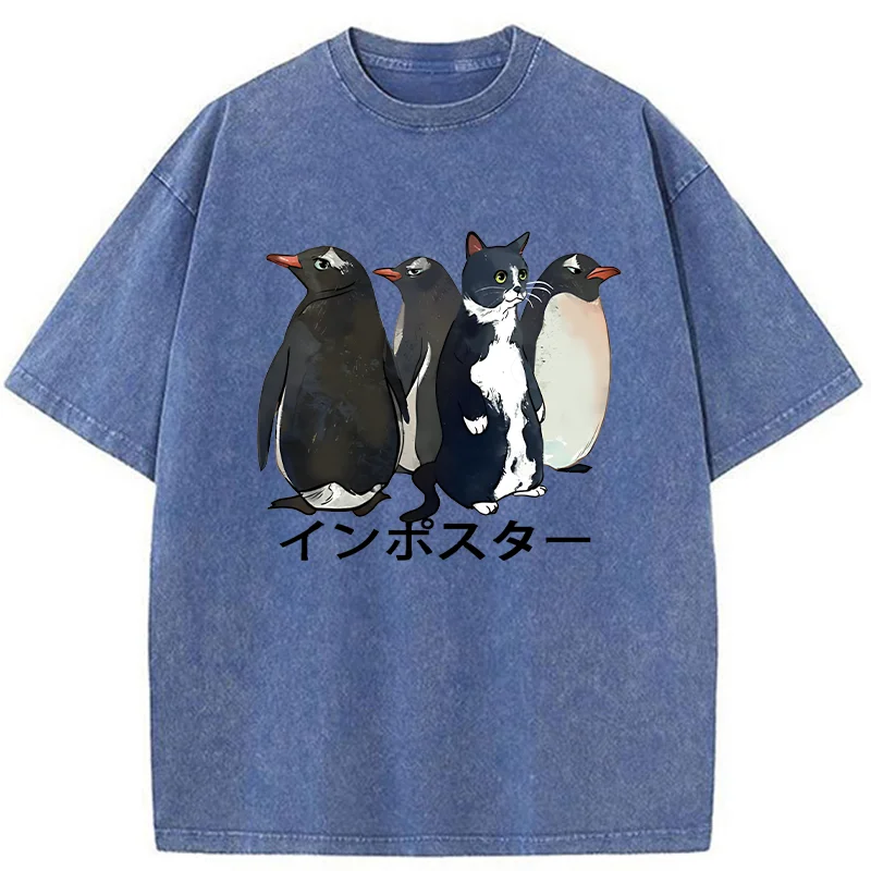 Tokyo-Tiger Imposter Among Penguins Washed T-Shirt
