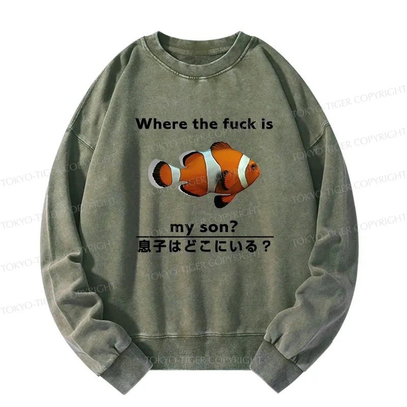 Tokyo-Tiger Fish Looking For Son Washed Sweatshirt