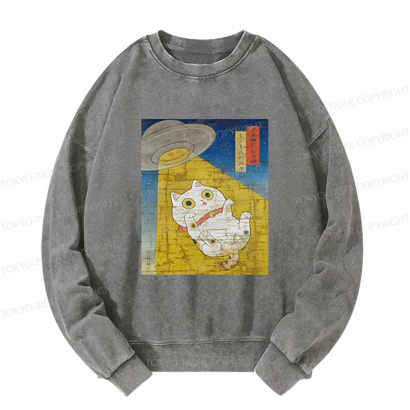 Tokyo-Tiger Funny Meow-FO Kidnapping Cat Washed Sweatshirt