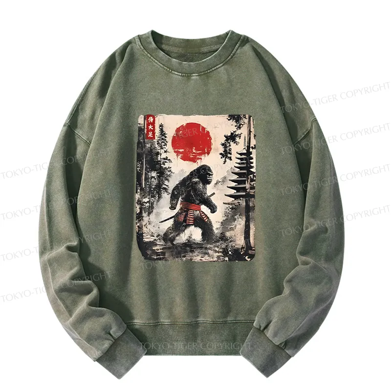 Tokyo-Tiger Japanese Samurai Bigfoot Washed Sweatshirt