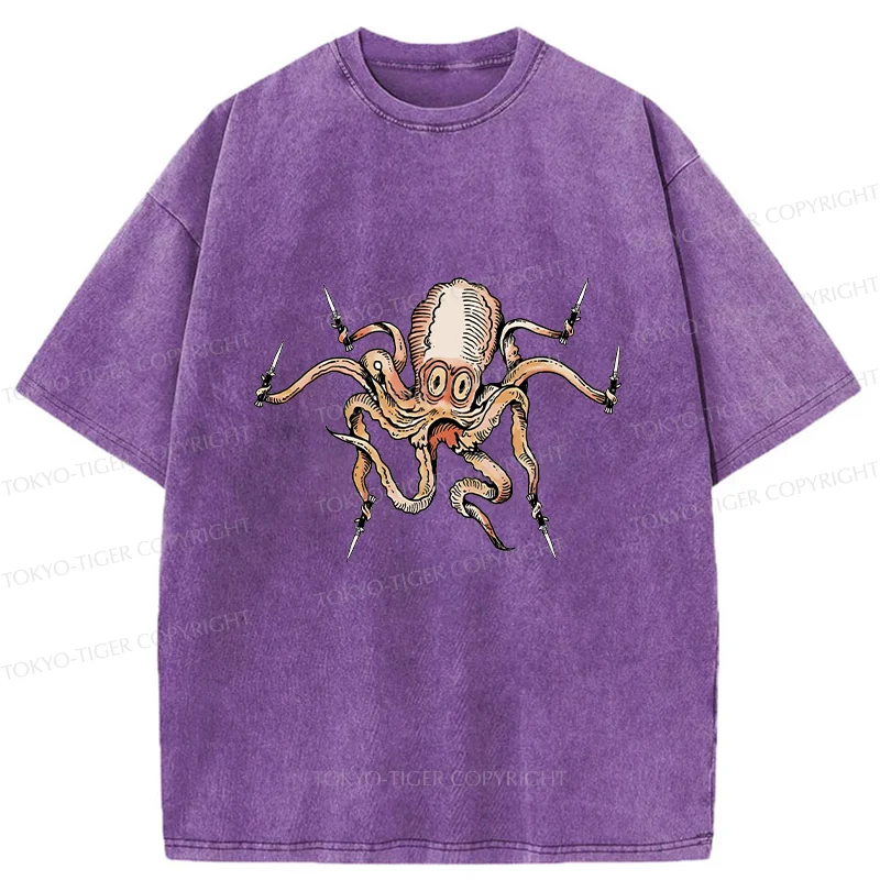 Tokyo-Tiger Octopus With Knife Washed T-Shirt