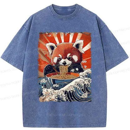 Tokyo-Tiger Red Panda Eating Ramen Washed T-Shirt