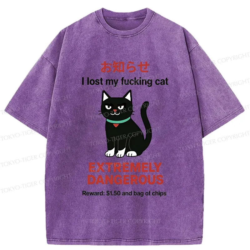 Tokyo-Tiger Look For Dangerous Cat Washed T-Shirt