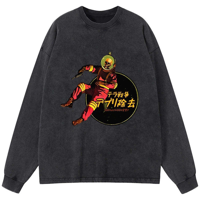 Tokyo-Tiger Skeleton Astronaut Washed Long Sleeve T-Shirt