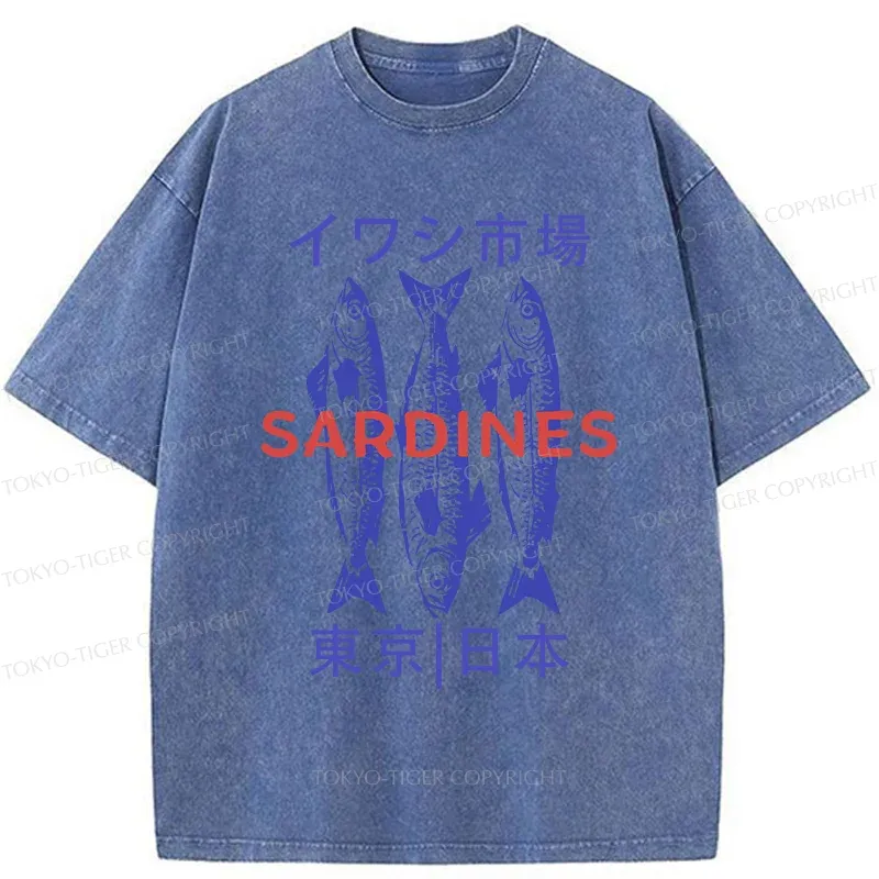Tokyo-Tiger Japan Sardines Market Washed T-Shirt