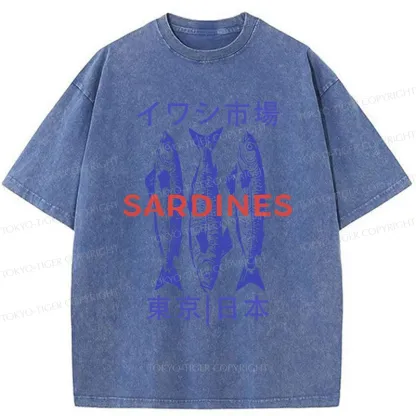 Tokyo-Tiger Japan Sardines Market Washed T-Shirt