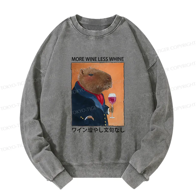 Tokyo-Tiger Capybara More Wine Less Whine Washed Sweatshirt