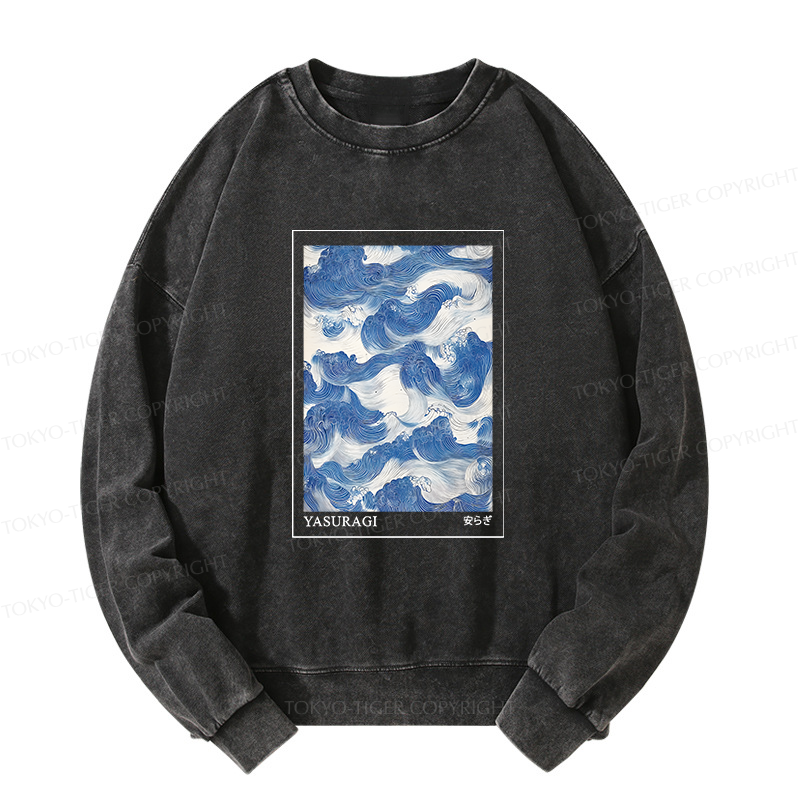 Tokyo-Tiger Japanese Retro Art Wave Washed Sweatshirt