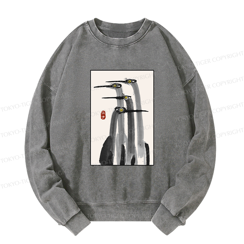 Tokyo-Tiger Japanese Crane Poster Washed Sweatshirt