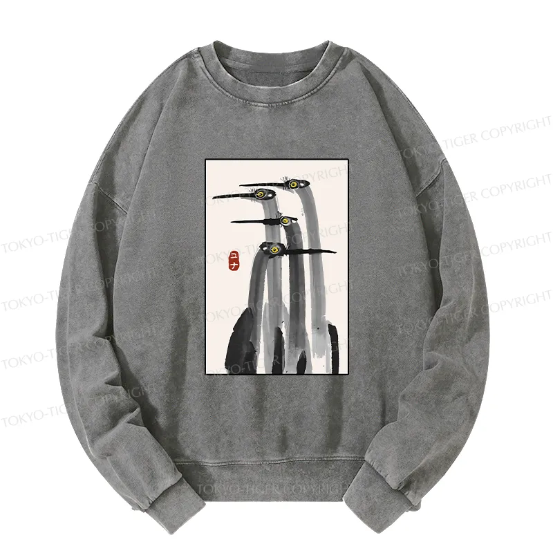 Tokyo-Tiger Japanese Crane Poster Washed Sweatshirt