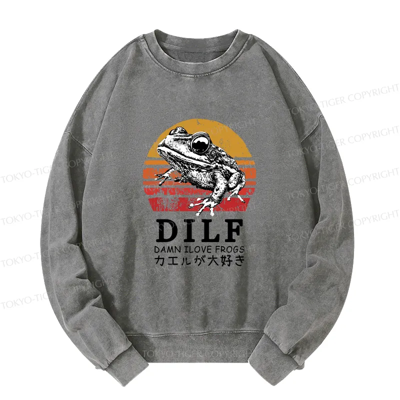 Tokyo-Tiger Funny Frog Lover Washed Sweatshirt
