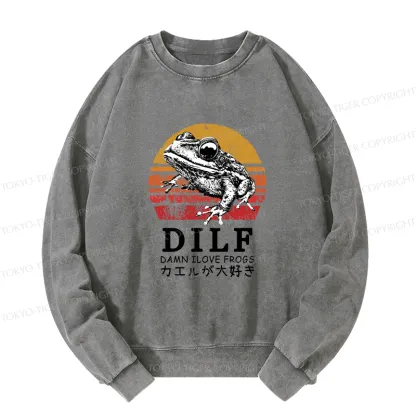 Tokyo-Tiger Funny Frog Lover Washed Sweatshirt