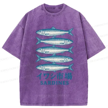 Tokyo-Tiger Japanese Sardines Market Washed T-Shirt