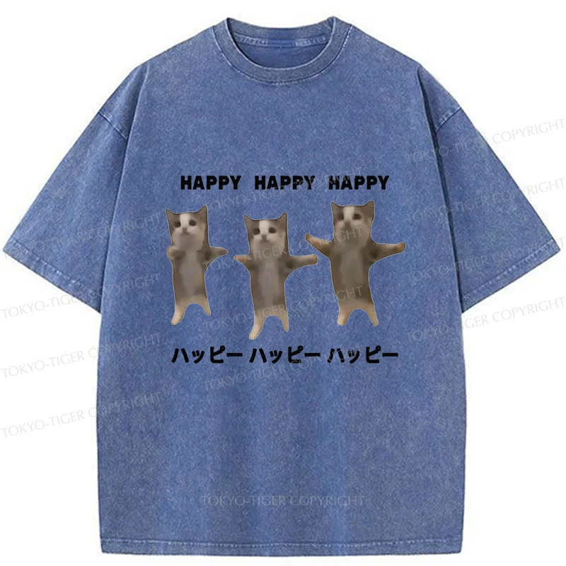 Tokyo-Tiger Dancing Cats Washed T-Shirt