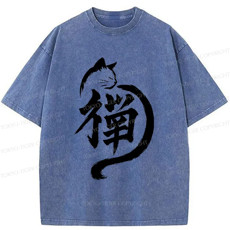 Tokyo-Tiger Zen Cat Washed T-Shirt