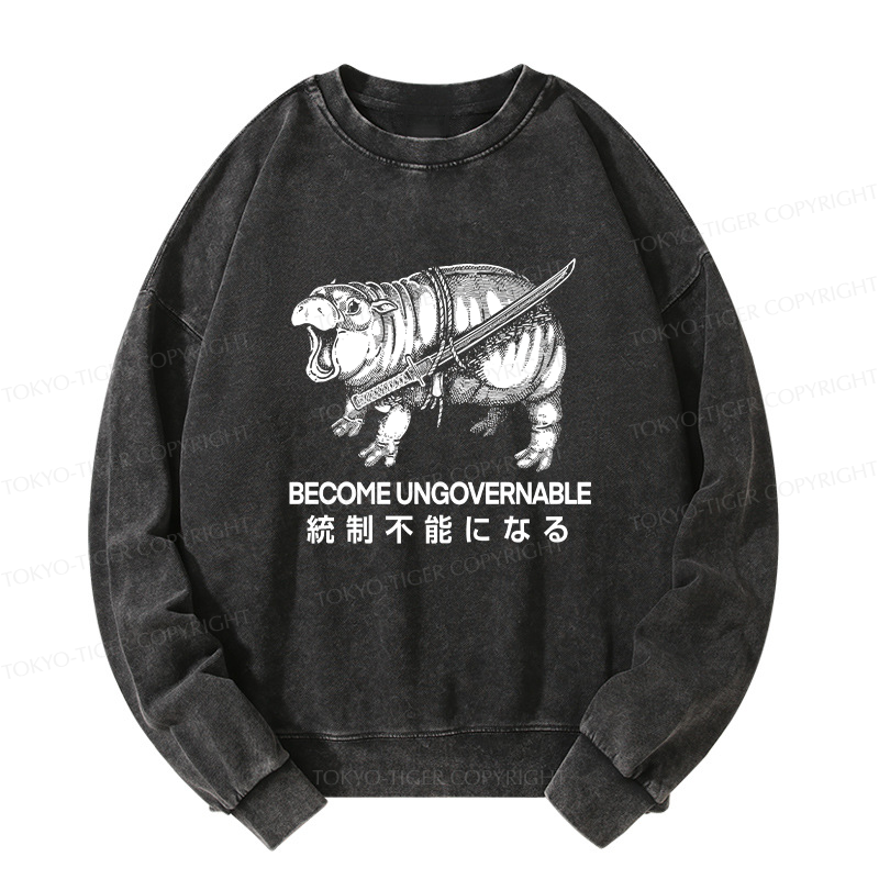 Tokyo-Tiger Moo Deng Carrying A Samurai Sword Washed Sweatshirt