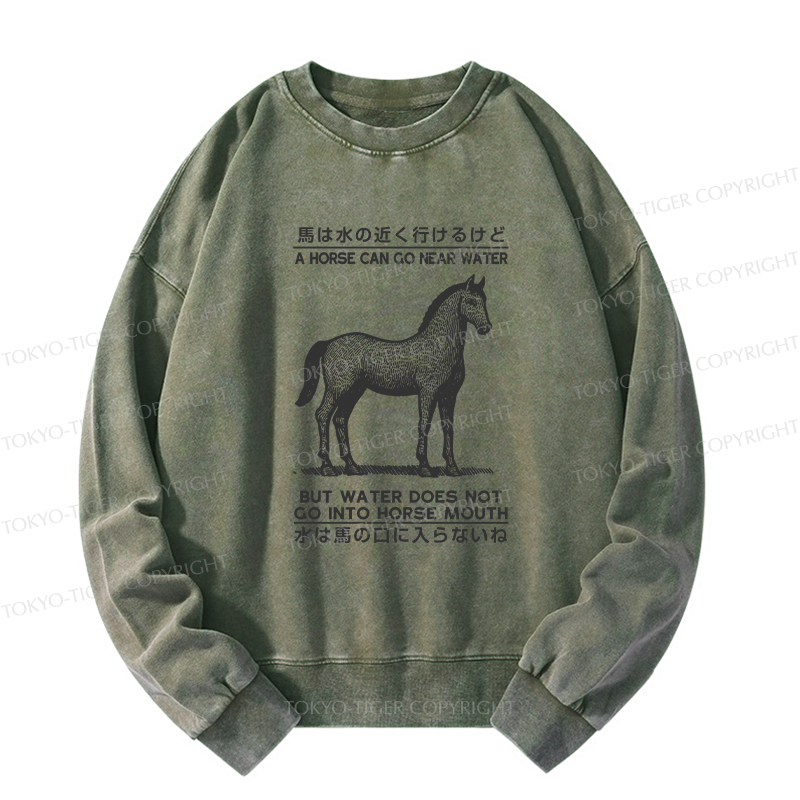 Tokyo-Tiger Funny Horse And Water Saying Washed Sweatshirt