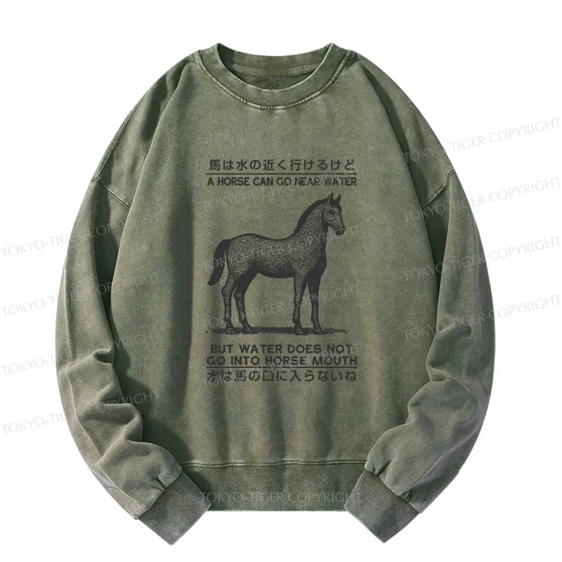 Tokyo-Tiger Funny Horse And Water Saying Washed Sweatshirt