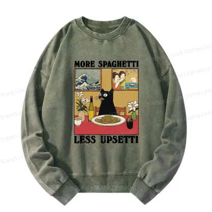 Tokyo-Tiger Cat Eating Pasta Washed Sweatshirt