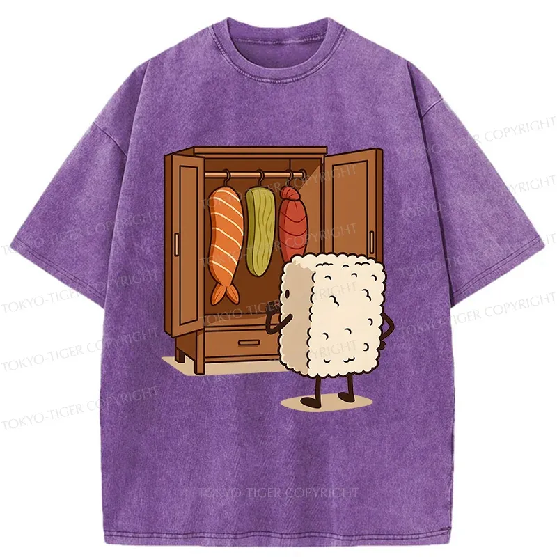 Tokyo-Tiger Sushi Pick Out Clothes Washed T-Shirt