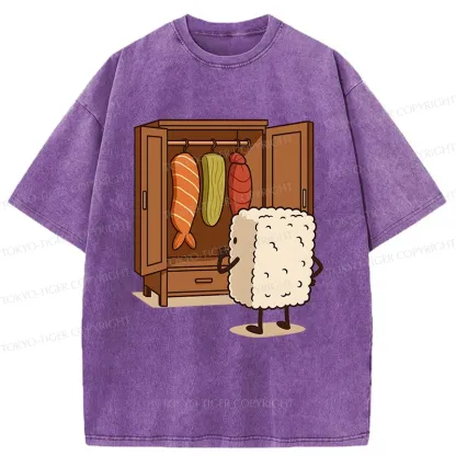 Tokyo-Tiger Sushi Pick Out Clothes Washed T-Shirt
