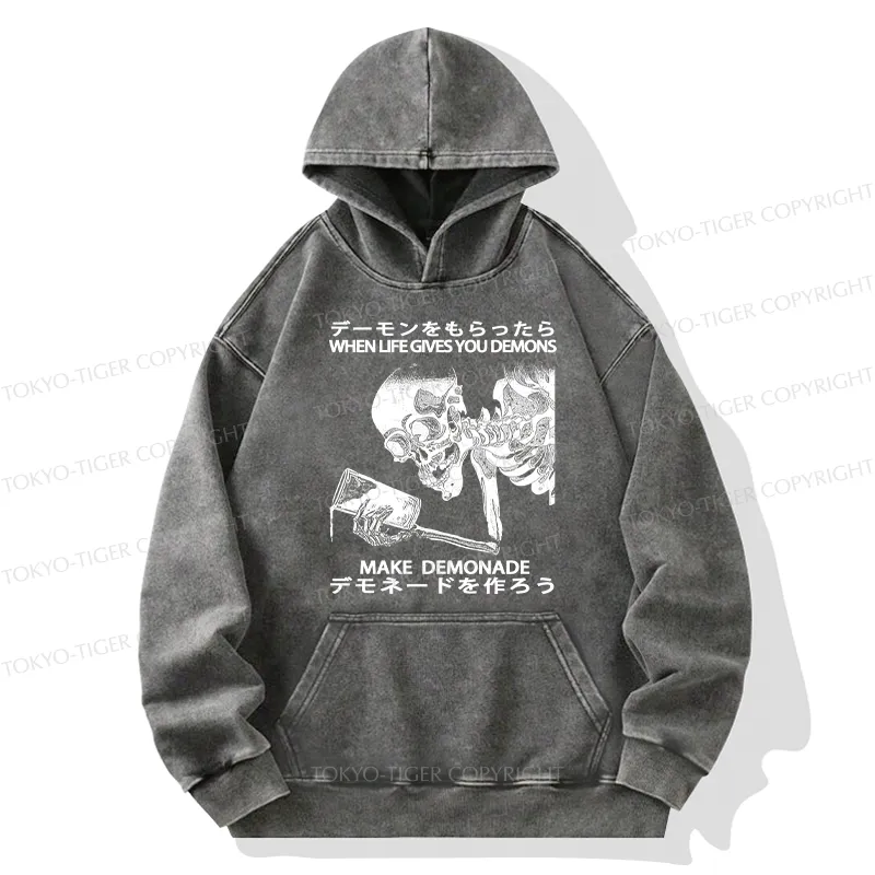 Tokyo-Tiger Make Demonade Funny Washed Hoodie