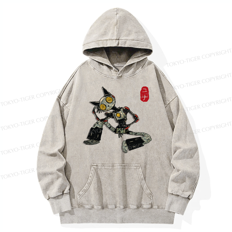 Tokyo-Tiger Contemplative Robot Cat Washed Hoodie
