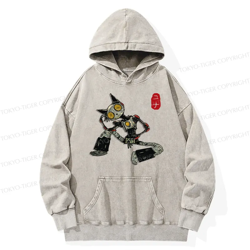 Tokyo-Tiger Contemplative Robot Cat Washed Hoodie