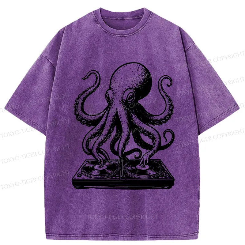 Tokyo-Tiger Octopus DJ Washed T-Shirt