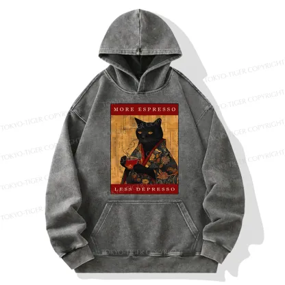 Tokyo-Tiger More Espresso Less Depresso Cat Washed Hoodie