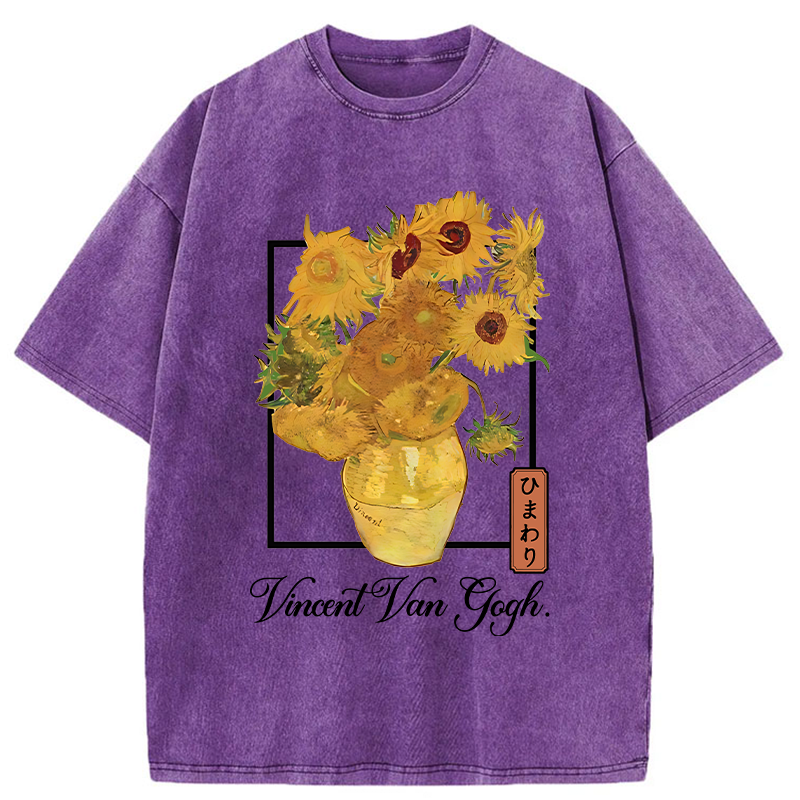Tokyo-Tiger Sunflowers Van Gogh Washed T-Shirt