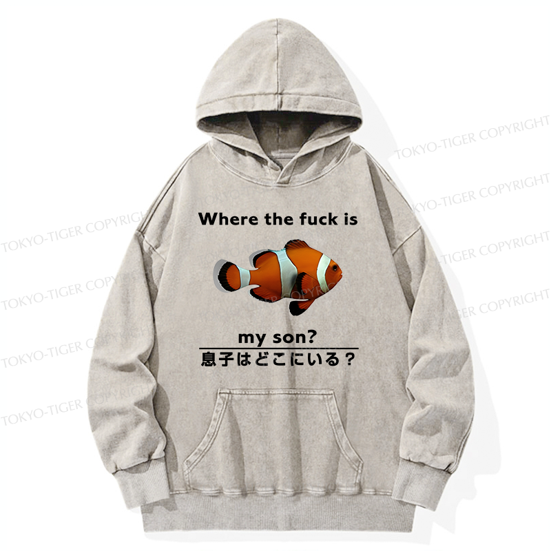 Tokyo-Tiger Fish Looking For Son Washed Hoodie
