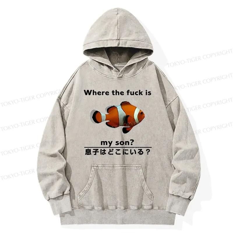 Tokyo-Tiger Fish Looking For Son Washed Hoodie