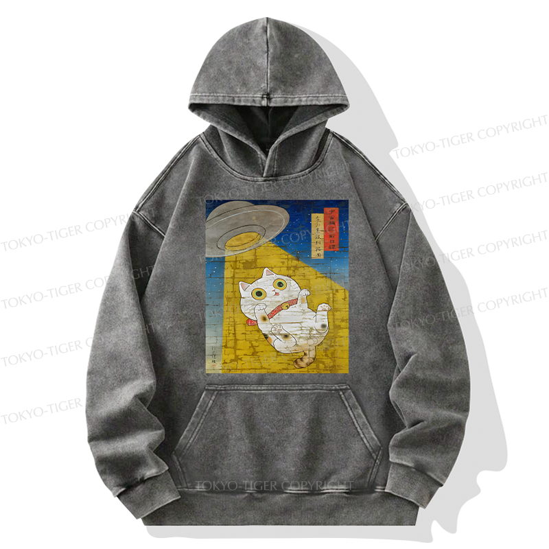 Tokyo-Tiger Funny Meow-FO Kidnapping Cat Washed Hoodie