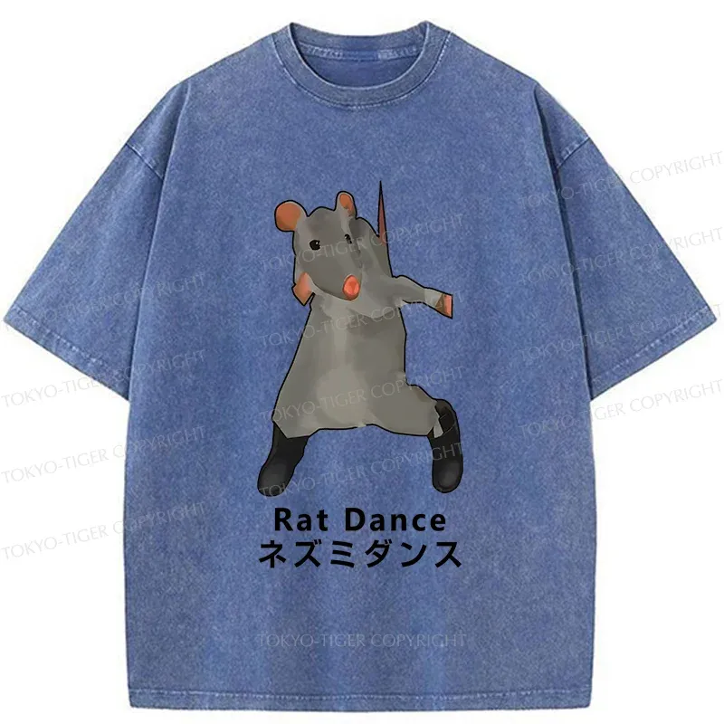 Tokyo-Tiger Funny Dancing Mouse Washed T-Shirt