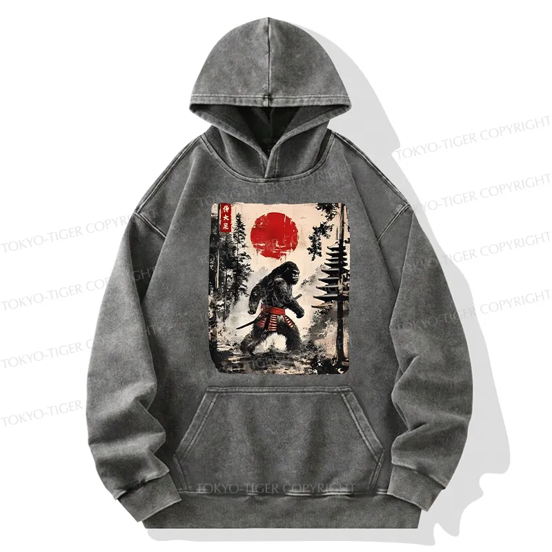 Tokyo-Tiger Japanese Samurai Bigfoot Washed Hoodie
