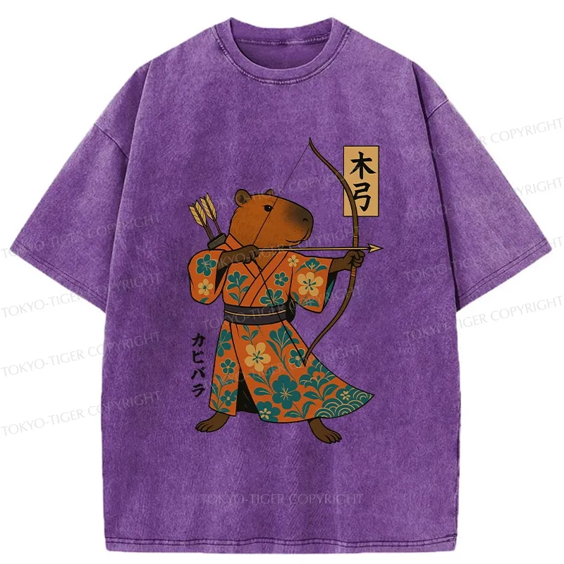 Tokyo-Tiger Japan Capybara Archery Washed T-Shirt