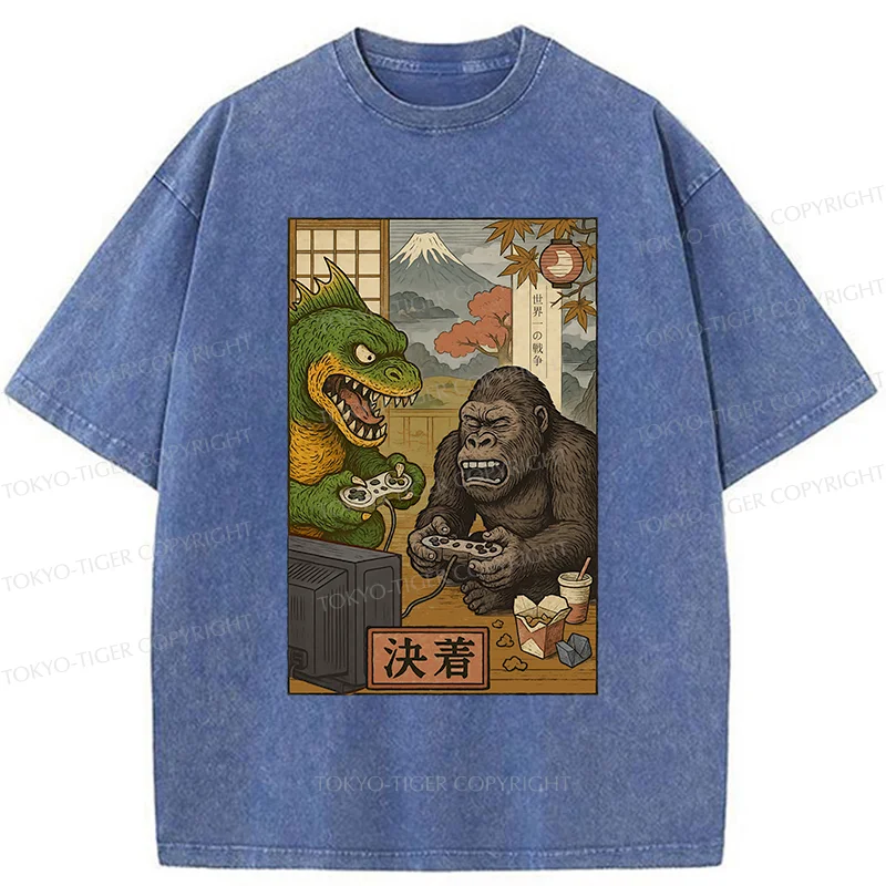 Tokyo-Tiger Monsters Play Games Washed T-Shirt