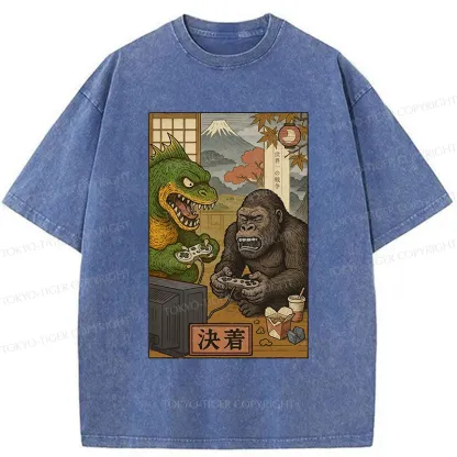 Tokyo-Tiger Monsters Play Games Washed T-Shirt