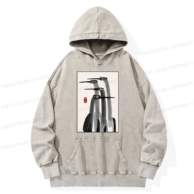 Tokyo-Tiger Japanese Crane Poster Washed Hoodie
