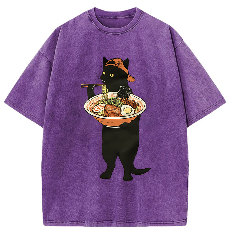 Tokyo-Tiger Ramen Enthusiast Cat Washed T-Shirt