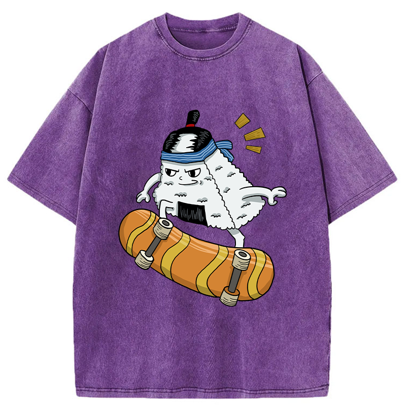 Tokyo-Tiger Skateboard Lover Rice Ball Washed T-Shirt