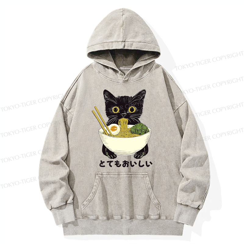 Tokyo-Tiger Ramen Lover Cute Cat Washed Hoodie