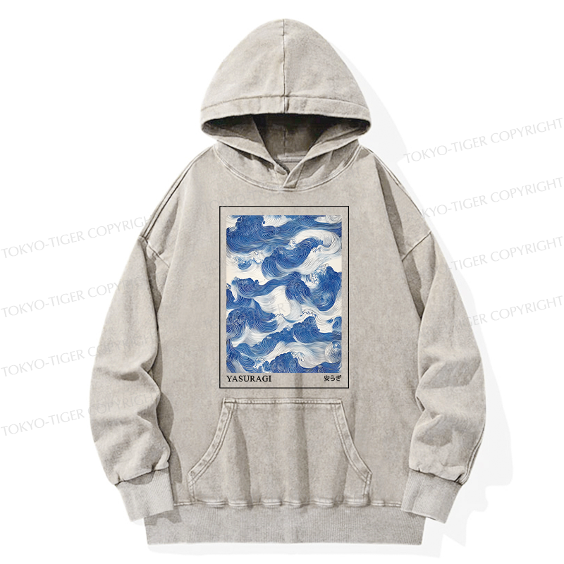 Tokyo-Tiger Japanese Retro Art Wave Washed Hoodie