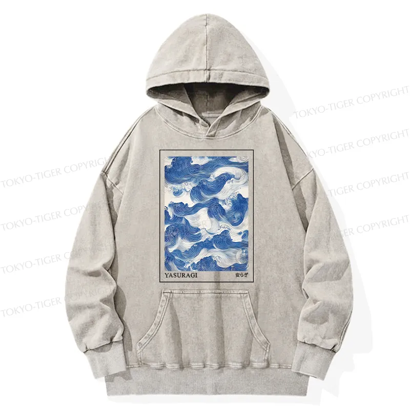 Tokyo-Tiger Japanese Retro Art Wave Washed Hoodie