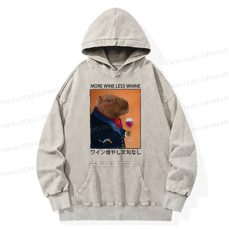 Tokyo-Tiger Capybara More Wine Less Whine Washed Hoodie