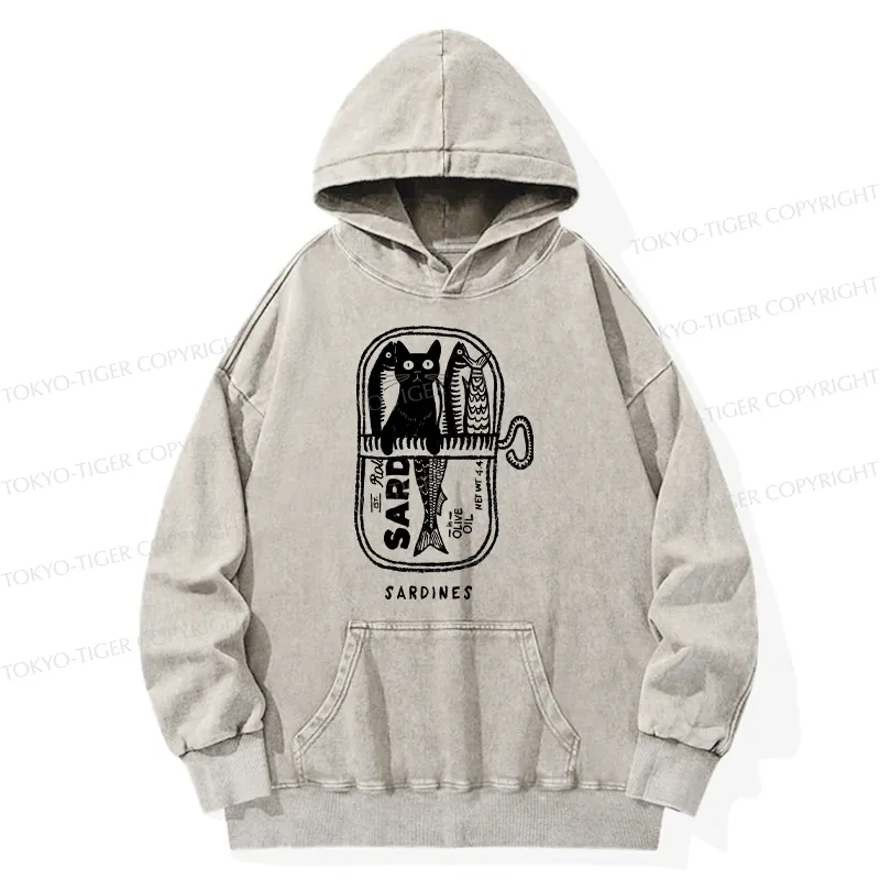 Tokyo-Tiger Cat Hiding In A Sardine Can Washed Hoodie