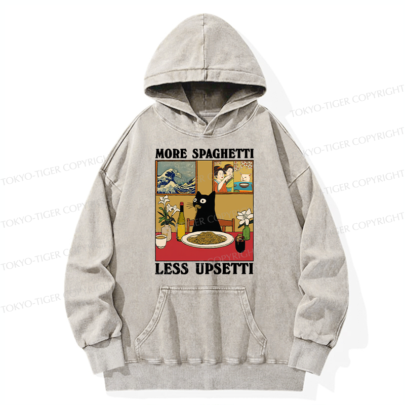 Tokyo-Tiger Cat Eating Pasta Washed Hoodie